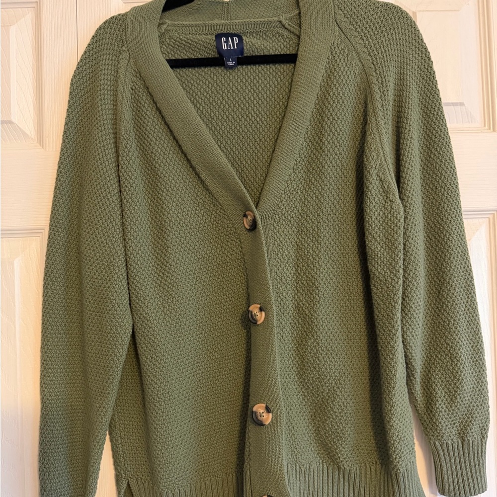 GAP Olive Knit Button-Front Cardigan